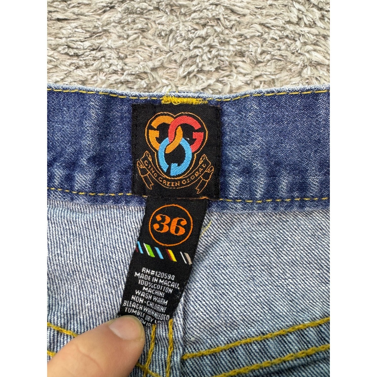 帽子 gino green global hiphop bboy y2k Gino Green Global Jeans Mens 36x30 Button Fly Baggy Hip Hop