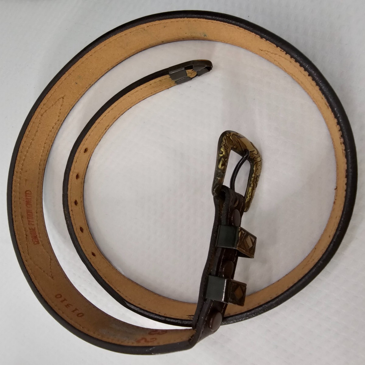 Western Style Genuine Python Accents Brown Leather Belt Sz 32 