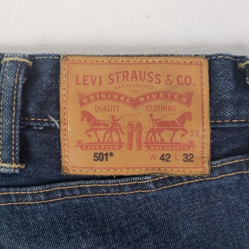 Levi's 501 Men's 42x32 Blue Denim With Button Fly and 5 Pockets Jeans - Picture 9 of 12