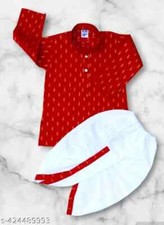 Indian Kids Boys Tilak Butta Printed Dhoti Kurta Set for Boys