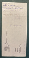 Eddie Mathews Hall of Fame signed signature endorsed check unique autograph