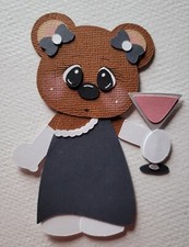 Happy New Year Champagne Cheers Girl Bear. Scrapbook, Card Making Paper Piecing