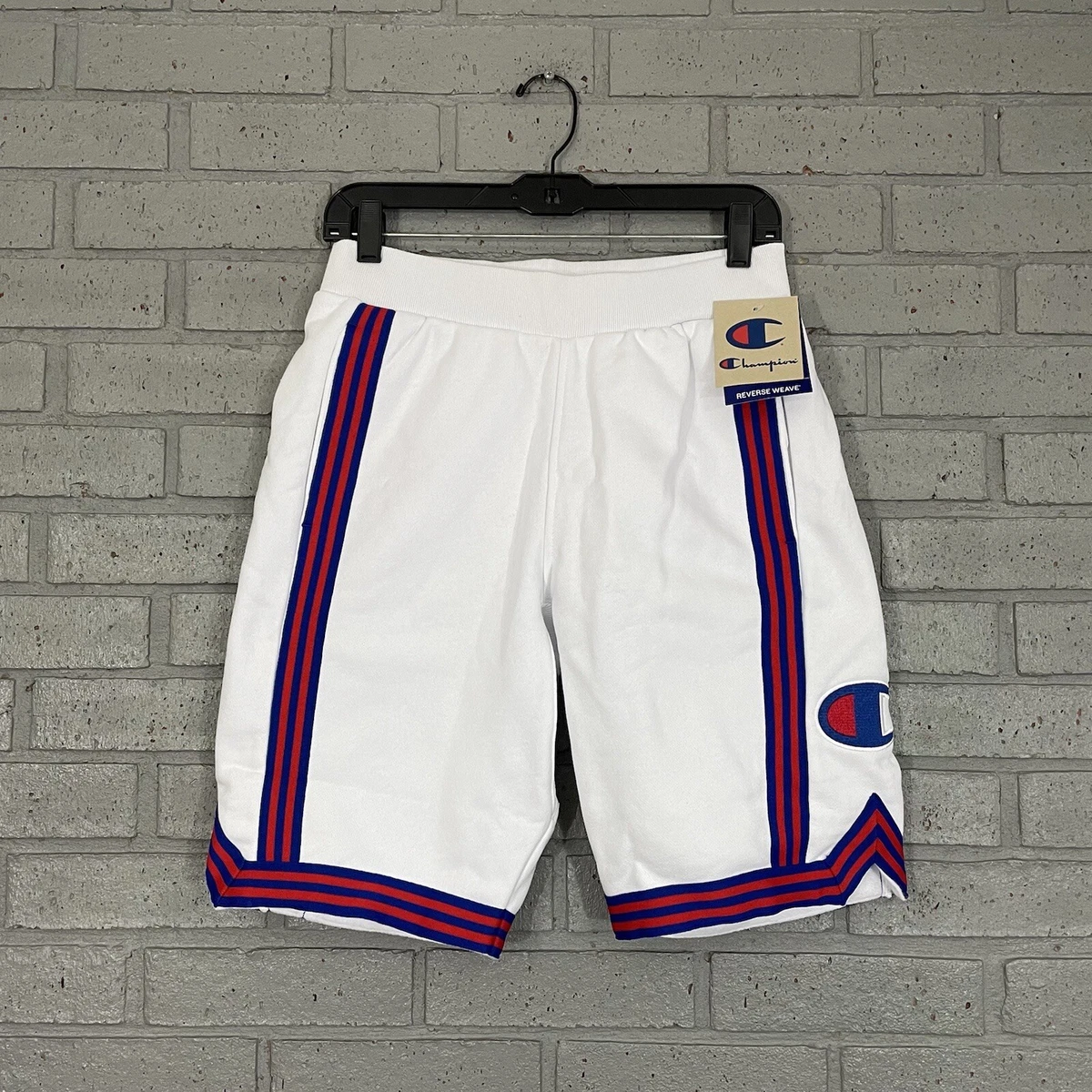 70 Mens Size S Champion Reverse Weave Basketball Sweat Shorts Small White Blue
