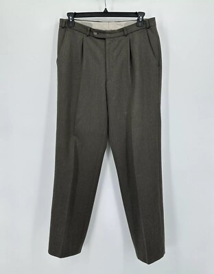 Vintage Brax Dress Pants Mens 34 Green Wool Blend Ultra Stretch Pleated