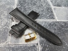 18mm Calf Leather Strap Black Watch Band OEM OMEGA Buckle Set Gold Plate PO O