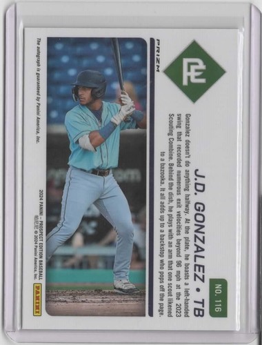2024 Panini Prospect Edition Holo Prospect Ticket Auto Silver #116 J.D. Gonzalez - Picture 2 of 2