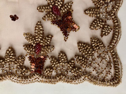 Vintage 18" x 38" Hand Embroidered Sequined Table Topper with Brass metal Beads - Picture 2 of 5