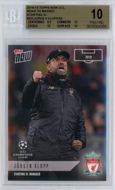 2018-19 UCL TOPPS NOW ROAD TO MADRID #XI-2 JURGEN KLOPP BGS PRISTINE 10 ONLY 92!