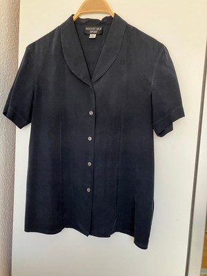 Vintage August Silk Sport Damen Seidenbluse dunkelblau Gr. 38