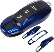 3-Piece Painted Key Fob Cover Compatible with Porsche Key Shell, Gentian Blue