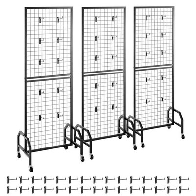 Uimoso 3-Pack Grid Wall Panels 1.9 x 5.4ft Wire Display Rack with Wheels & Hooks