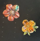 Pair Of Vintage Enamel Gold Brooches Pin Estate Costume Jewelry