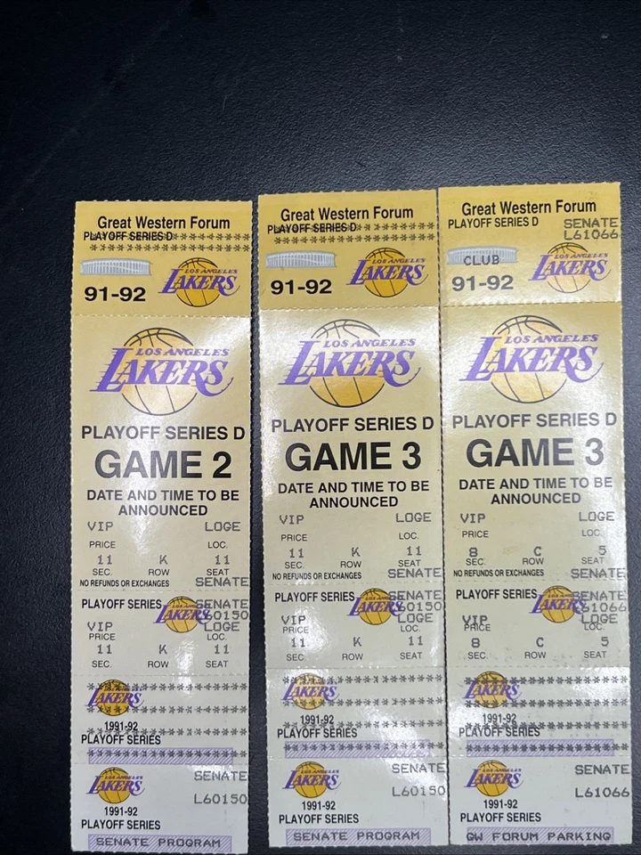 3 Unused 91-92 Los Angeles Laker Tickets Playoff Series D Game 2 & 3 - Image 4 of 4