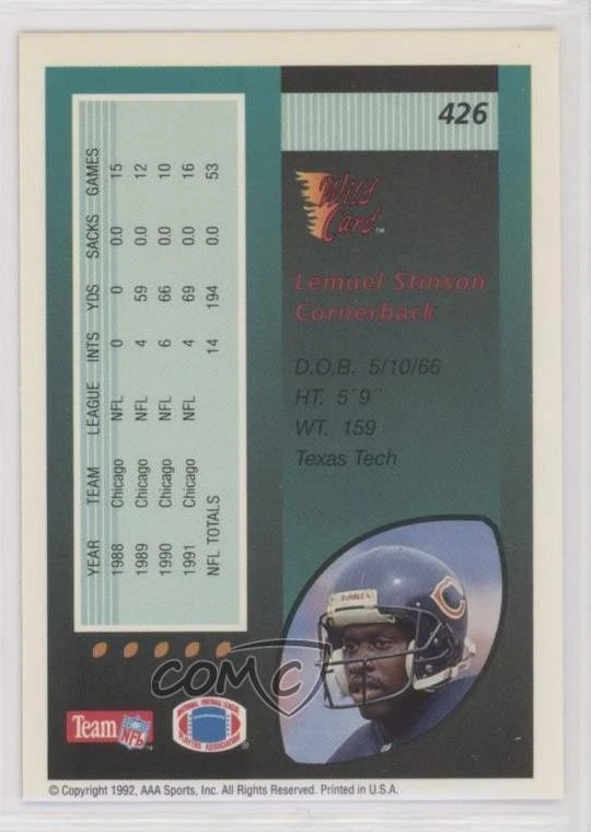 1992 Wild Card 1000 Stripe Lemuel Stinson #426 - Image 2 of 2