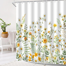 Watercolor Yellow Wildflower Shower Curtain with Hooks 70X70In Farmhouse Daisy
