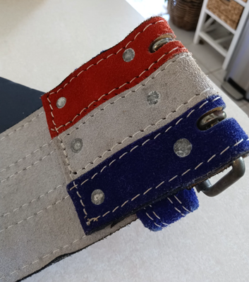 Vintage Leather Weightlifting Belt Size S Red White Blue Suede