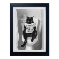 Black Cat Bathroom Wall Art Black and White Cat on Toilet Picture Wall Decor Fun