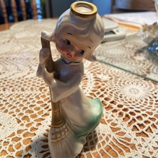 1950s Unbranded Porcelain Angel With A Broom