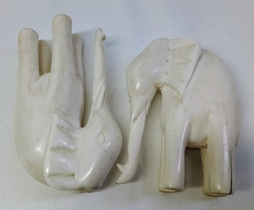 VINTAGE CHINESISCHER HANDGESCHNITZTER ELFENBEINFARBENER ELEFANT MAMA BABY MINIATUR - Bild 9 von 12