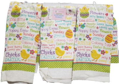 Set of 3 Same Kitchen Terry Towels (15''x25'') EASTER, SPRING WORDS & ITEMS, AM