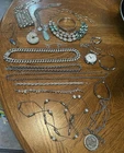 Vintage To Modern Mixed 18 Piece Costume Jewelry Lot Silver Tone Rhinestones
