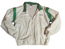Sz M Vintage Unisex REEBOK White Green Track Jacket Lightweight Full Zip Lined