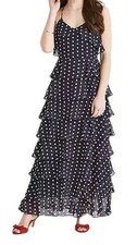 Ladies Dress Size 12 Blue Maxi Layered Polka Dot Print Chiffon Feel Kaleidoscope