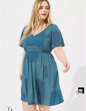 Plus Size - V-Neck Elastic Waist Mini Dress -