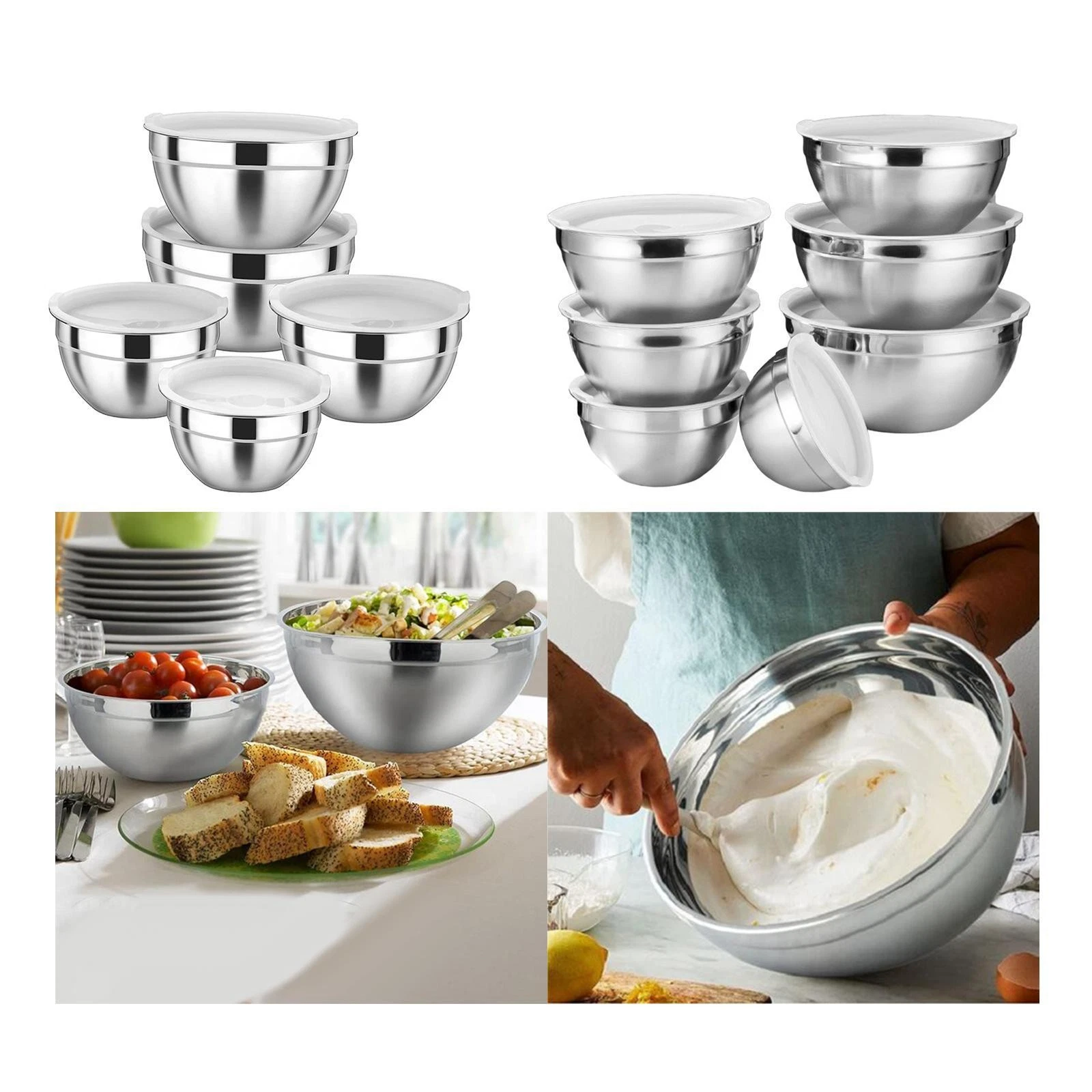 Stainless Steel Mixing Bowls with Lids Set for Restaurant Kitchen Popcorn