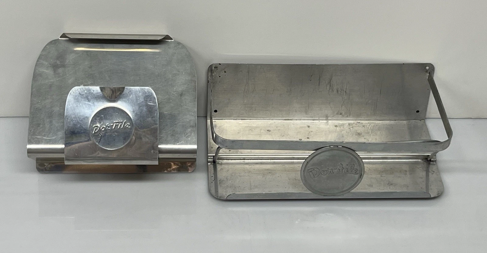 Lot 2 Vintage Dor-File Aluminum Spice Rack Wall Shelf & Sack Holder Bag Napkin
