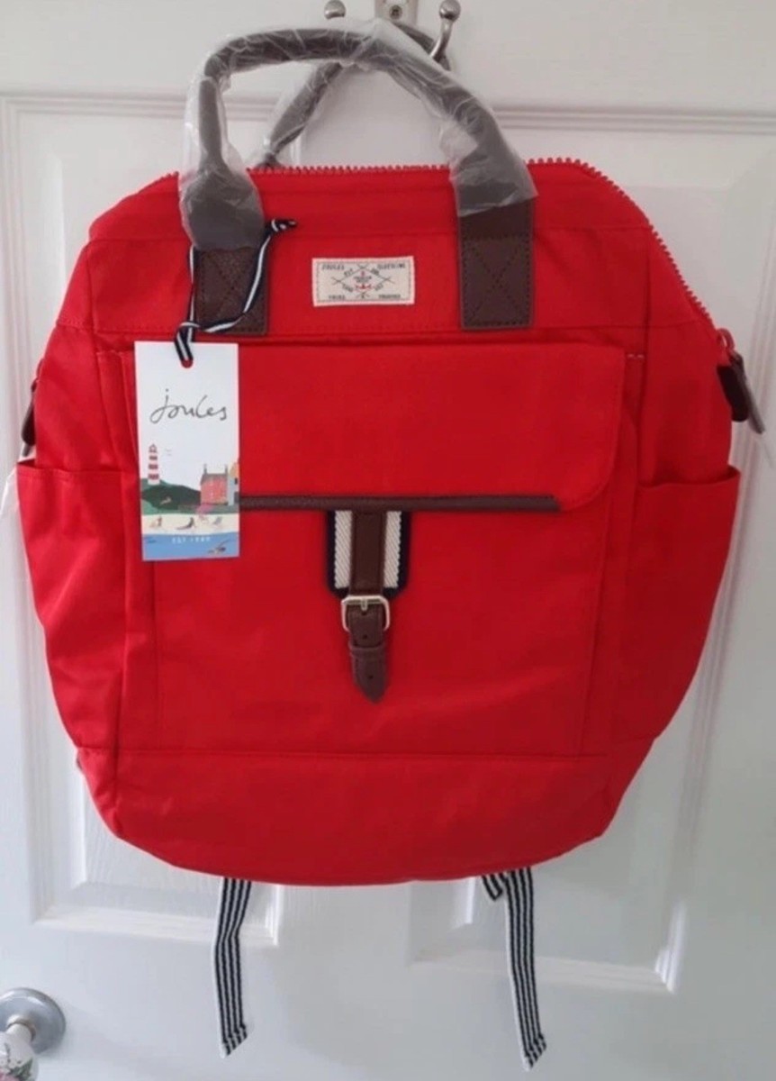 Joules Wells Weather Resistant Rucksack Backpack Red UK