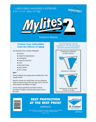 100 Sleeves E Gerber Mylites 2 Mil Mylar Bags - Large Comics & Magazine