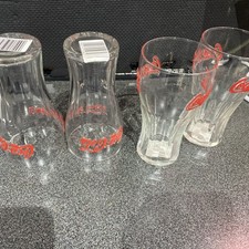 Coca-Cola Vintage Drinking Glasses Red Embossed Logo Design X4