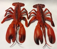 2 Plastic Lobster Resturant Decor Prop Seafood Toy Display EUC Blow Mold B2