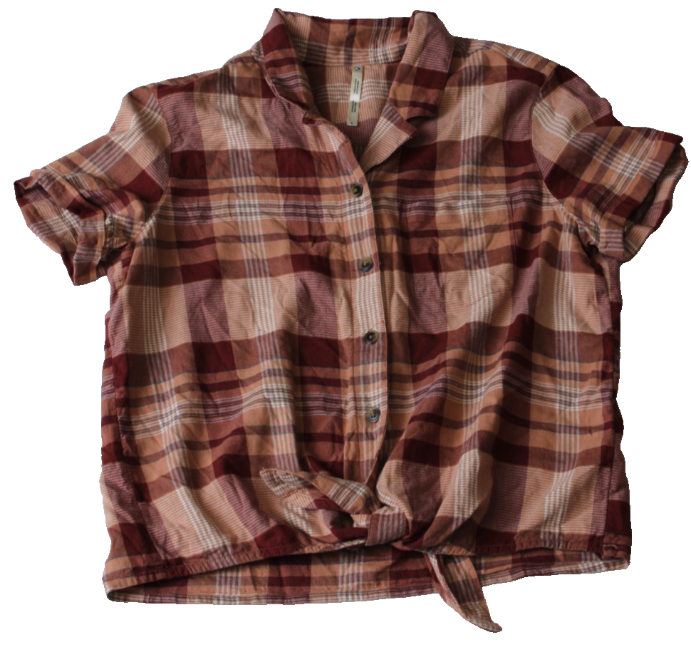 KUHL Elsie Women's Button Up Shirt Size L Red Plaid Short Sleeve Front Tie 8191