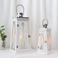 Set of 2 Farmhouse Wood Candle Lantern 22'' 15.5'' H Decorative Candle Holde...