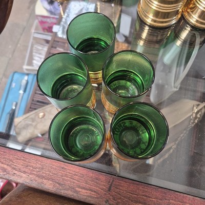 5 Imperial Trader Vic's Half SHOT Green & Gold Shotgun Shell Glasses
