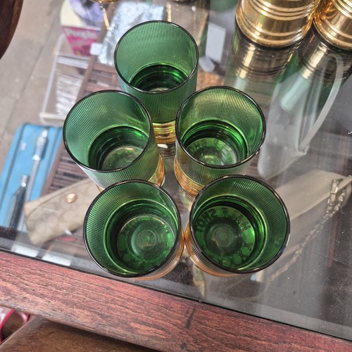 5 Imperial Trader Vic's Half SHOT Green & Gold Shotgun Shell Glasses