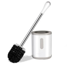 AONEZ Compact Toilet Brush  Holder, Stainless Steel 1 Pack, White  Grey