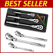 Professional 72-Tooth Flex-Head Ratchet Set in Polished Chrome Alloy Finish