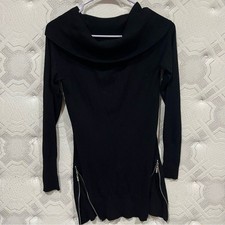 GUESS Black Cowl Neck Sweater Dress Side Zips S