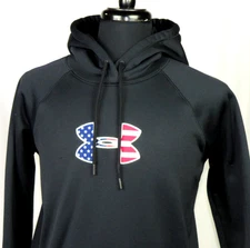 Under Armour Cold Gear American Flag Black Hoodie Sweatshirt Men's Medium