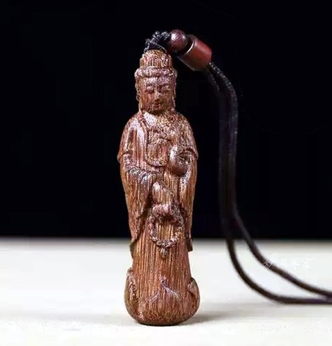 WOODEN Carved Guanyin Bodhisattva Buddha Pendant Choker 65cm - Picture 2 of 9