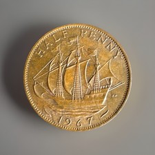 Great Britain Queen Elizabeth II 1967 Half Penny Copper Coin