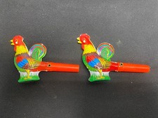 Vintage Lot Of 2 Tin Toy Rooster Chicken Whistles West Germany NOS
