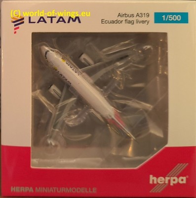 Herpa Wings 1:500 Airbus A319 LATAM Airlines Ecuador Ecuador Flag 538770 NEW