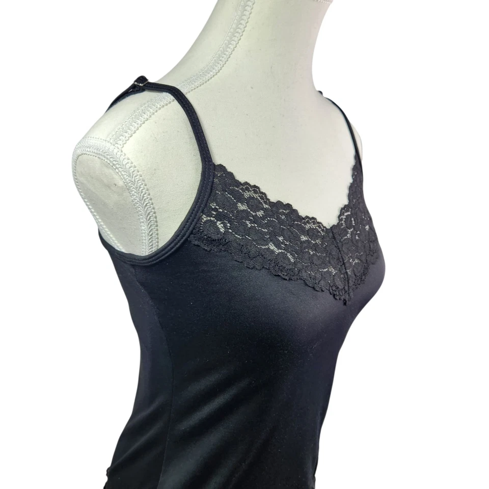 Camiseta sin mangas de encaje camisola mercado negro de la Casa Blanca negra elástica Y2K coqueta pequeña Foto 3 de 4