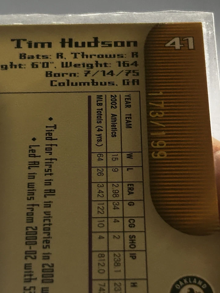 2003 Fleer Avant Black & White /199 Tim Hudson #41 - Image 2 of 2