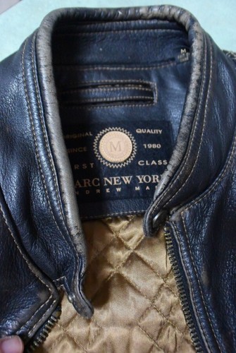 Andrew Marc N.Y. Distressed braune Leder Moto Jacke warm Steppfutter - M-LkNu - Bild 17 von 17