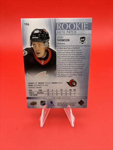 2021-22 Upper Deck the Cup Lassi Thomson RC Rookie 3 Color Patch Auto /249 (DC) - Picture 2 of 2